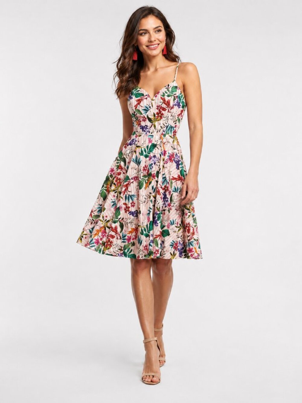 Gianni Bini Pink Floral Midi Dress with Green & Purple Accents